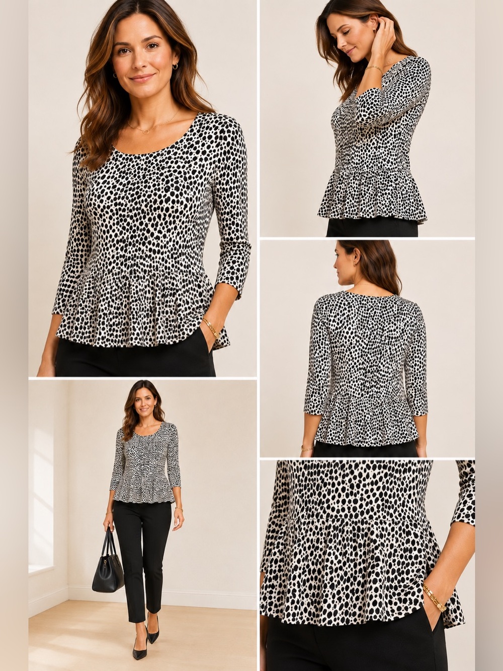 Ann Taylor Leopard/Cheetah Print Peplum Knit Top | Size M